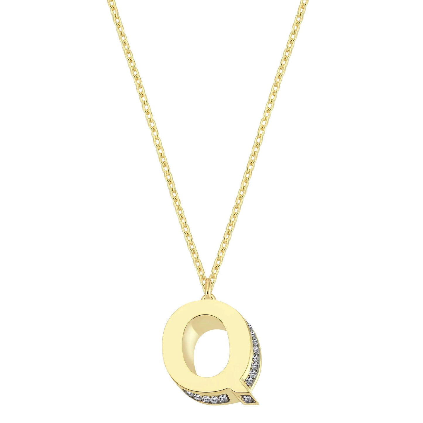Mini 3D Q Letter Necklace With Diamonds