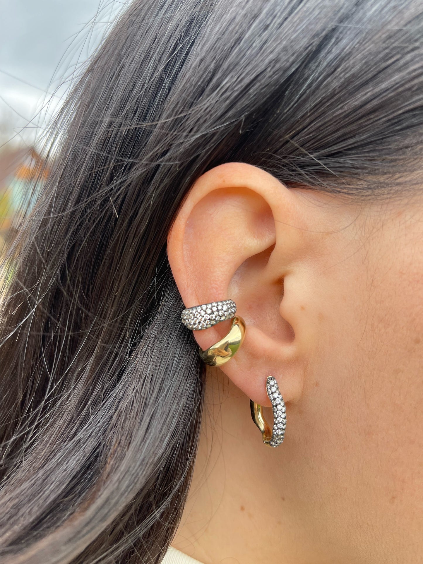 Small Rebellion Hoop with Pave Diamonds (Single)