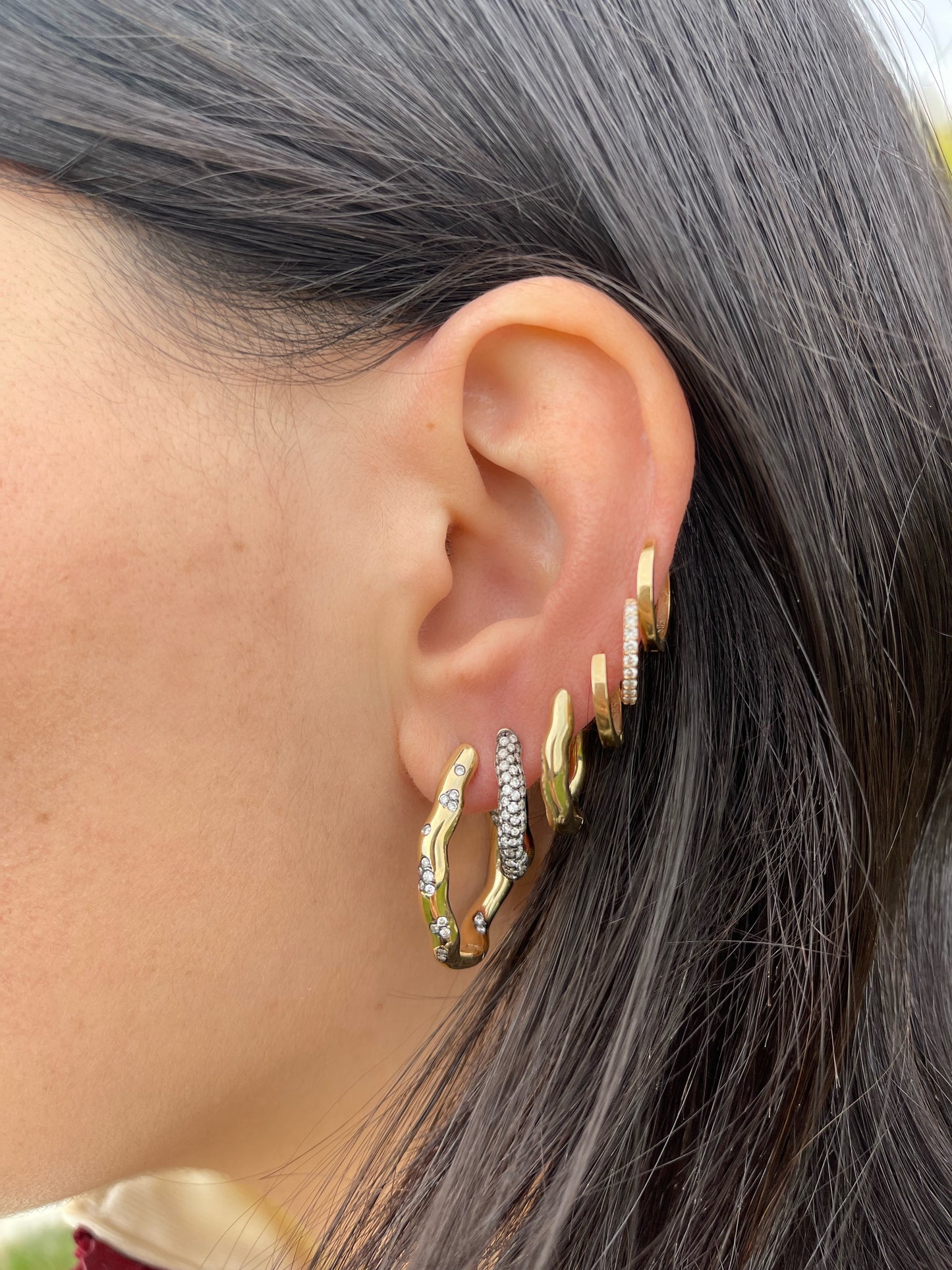 Small Rebellion Hoop with Pave Diamonds (Single)