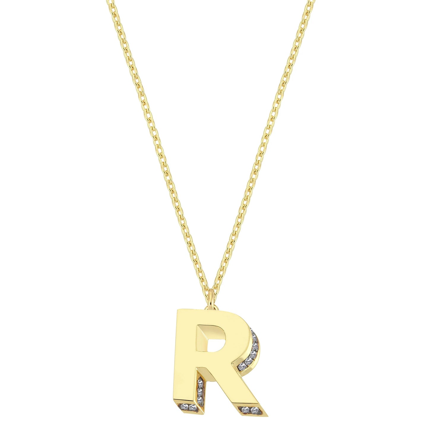 Mini 3D R Letter Necklace With Diamonds