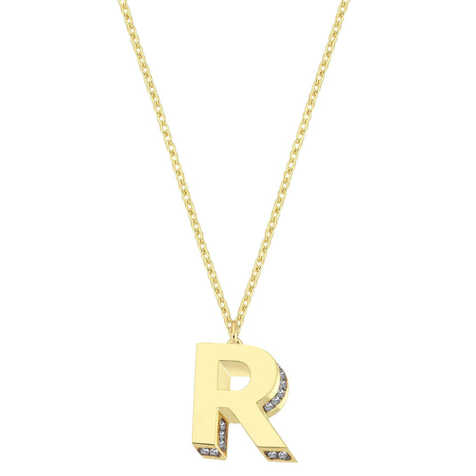 Mini 3D R Letter Necklace With Diamonds