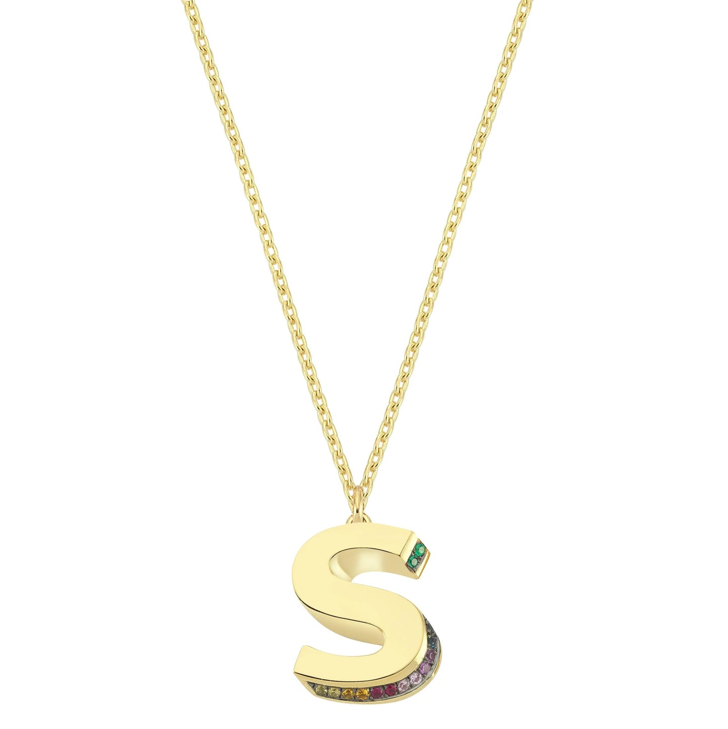 Mini 3D S Letter Necklace With Rainbow Sapphires