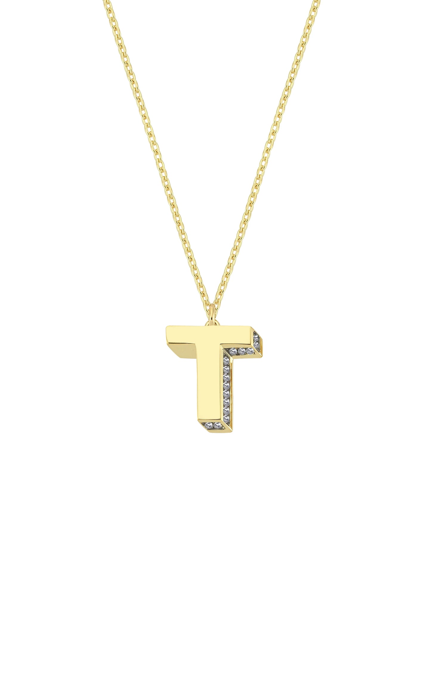 Mini 3D T Letter Necklace With Diamonds