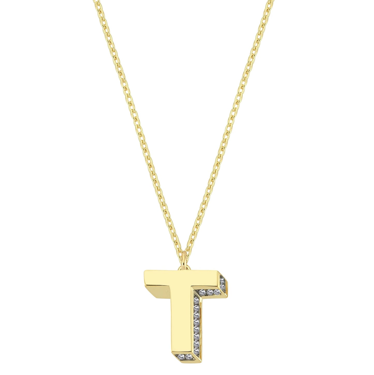 Mini 3D T Letter Necklace With Diamonds