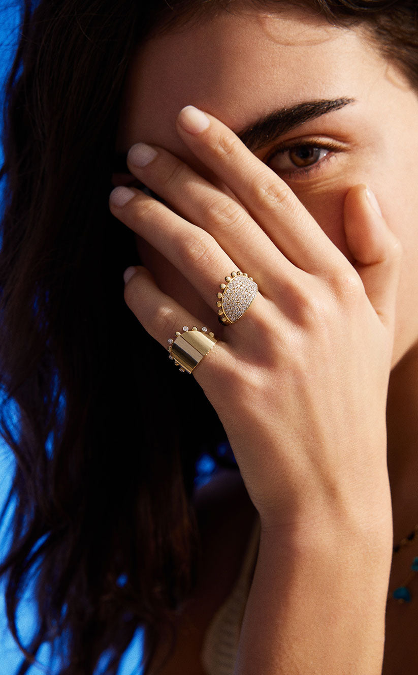 Gypsy Ring in Gold & Pave Diamonds
