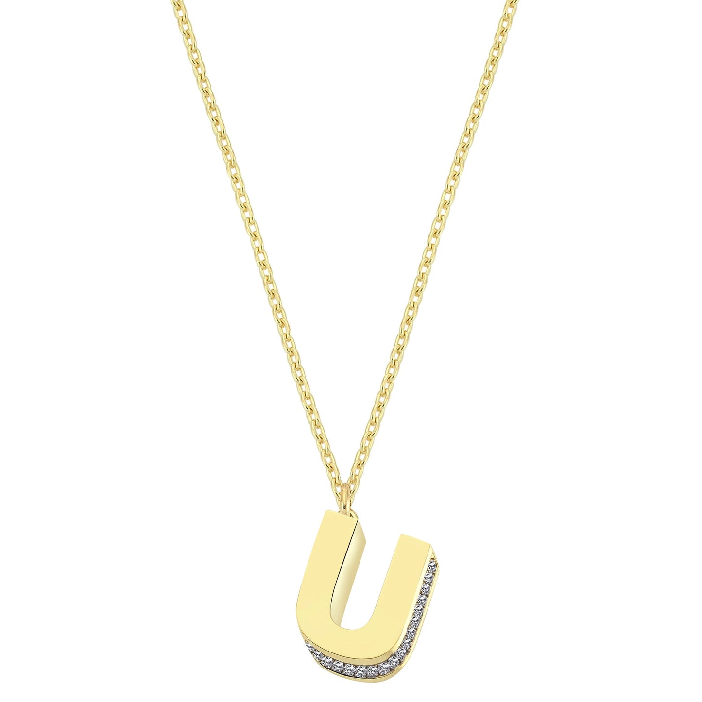 Mini 3D U Letter Necklace With Diamonds