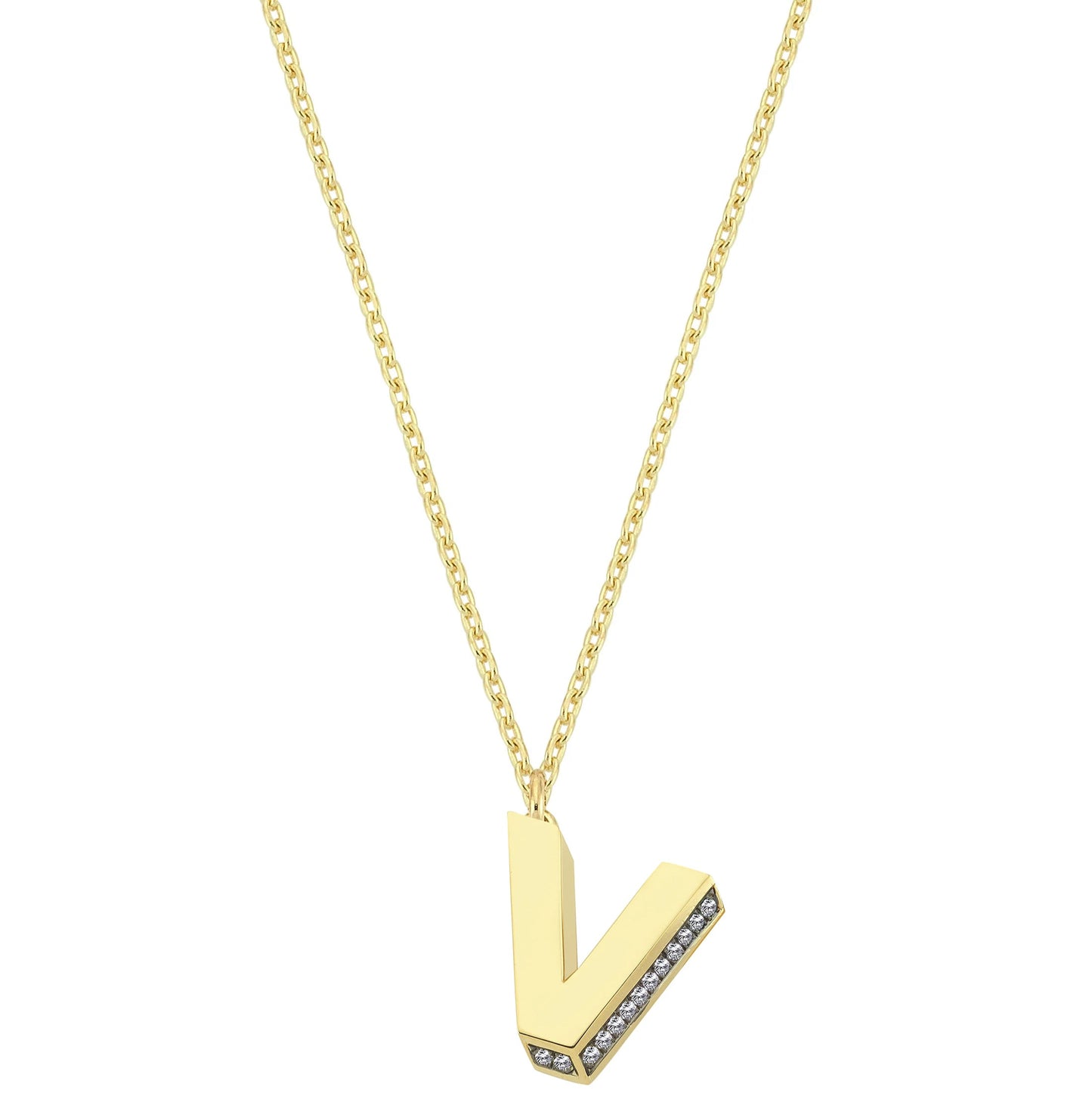 Mini 3D V Letter Necklace With Diamonds