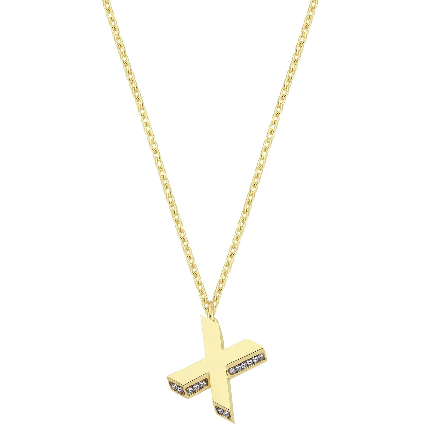 Mini 3D X Letter Necklace With Diamonds