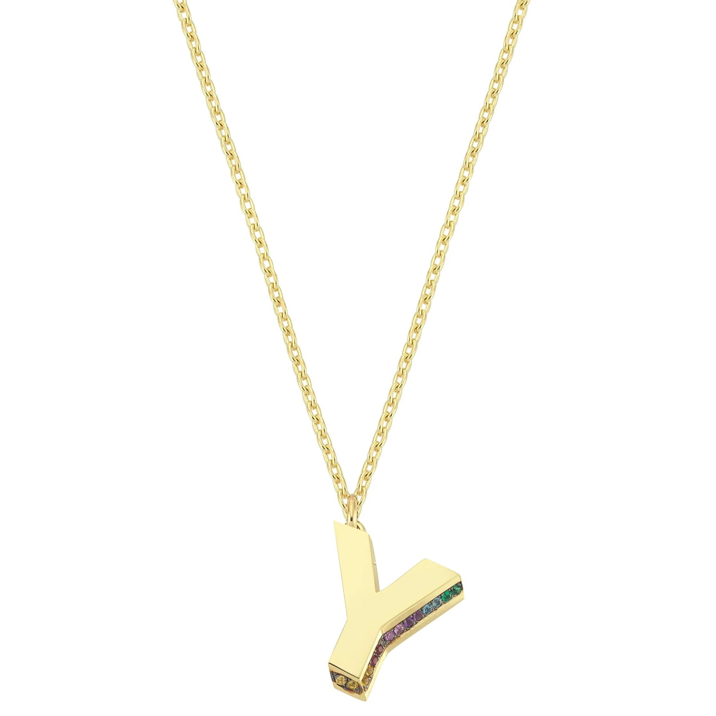 Mini 3D Y Letter Necklace With Rainbow Sapphires