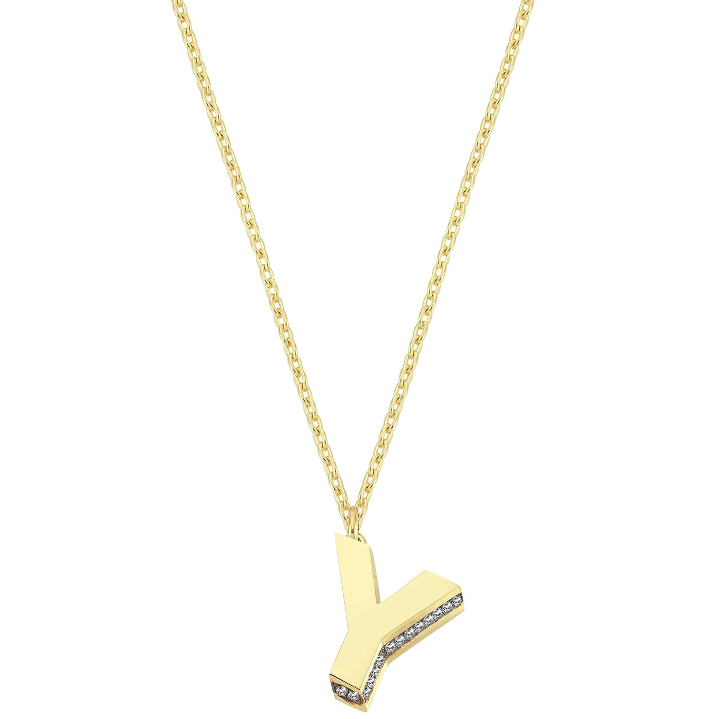 Mini 3D Y Letter Necklace With Diamonds
