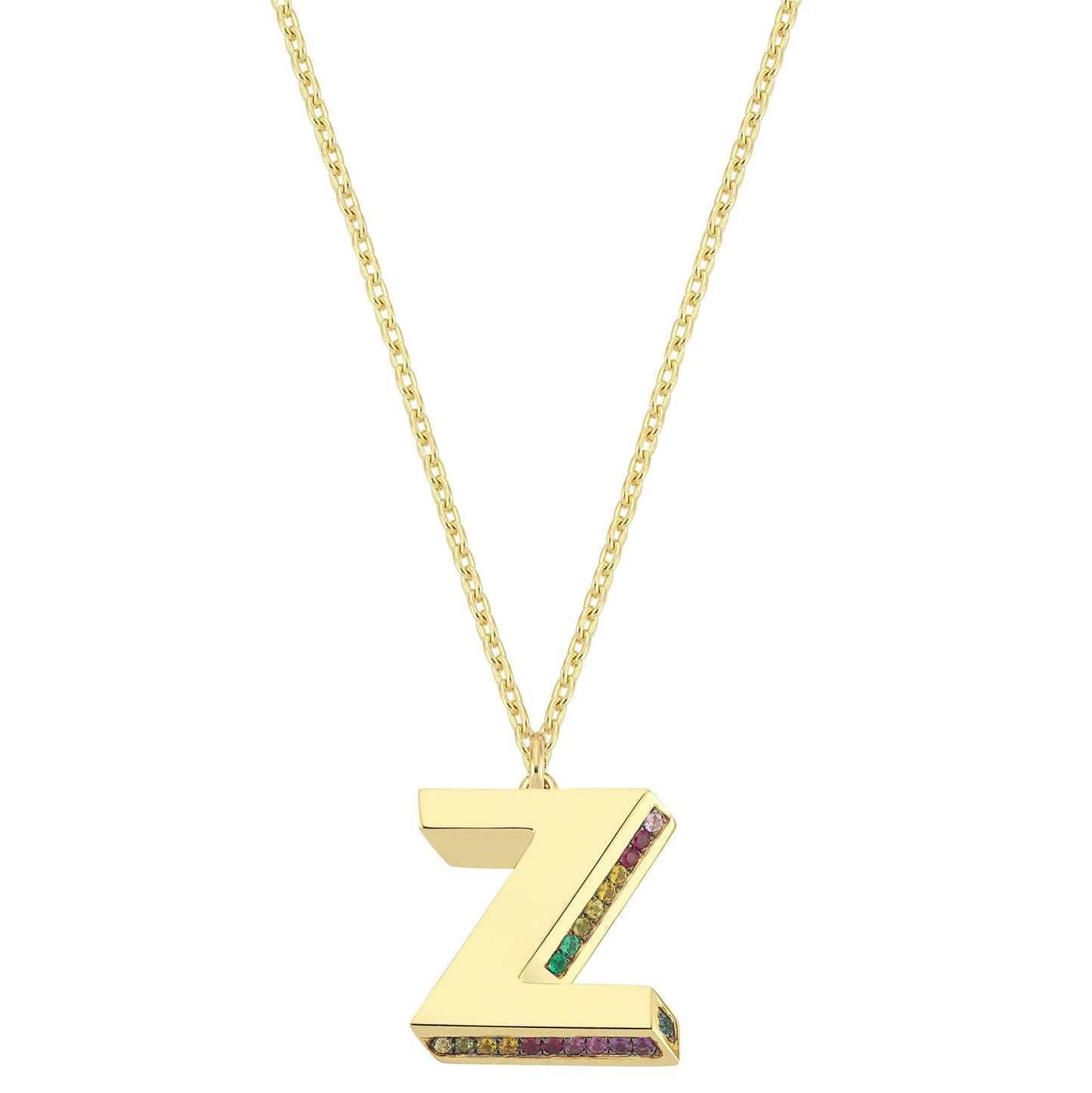 Mini 3D Z Letter Necklace With Rainbow Sapphires