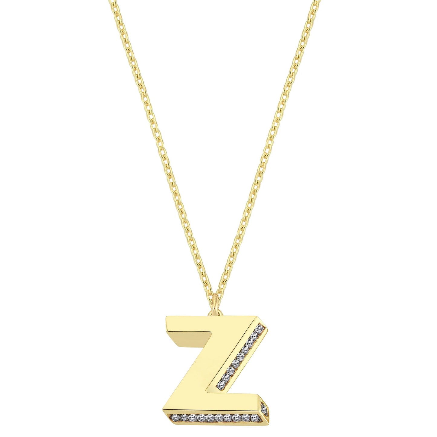 Mini 3D Z Letter Necklace With Diamonds