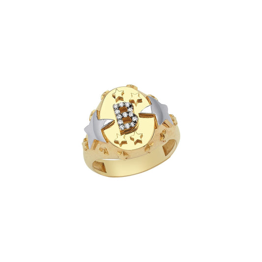 Stars & Diamond Initial Chevalier Ring