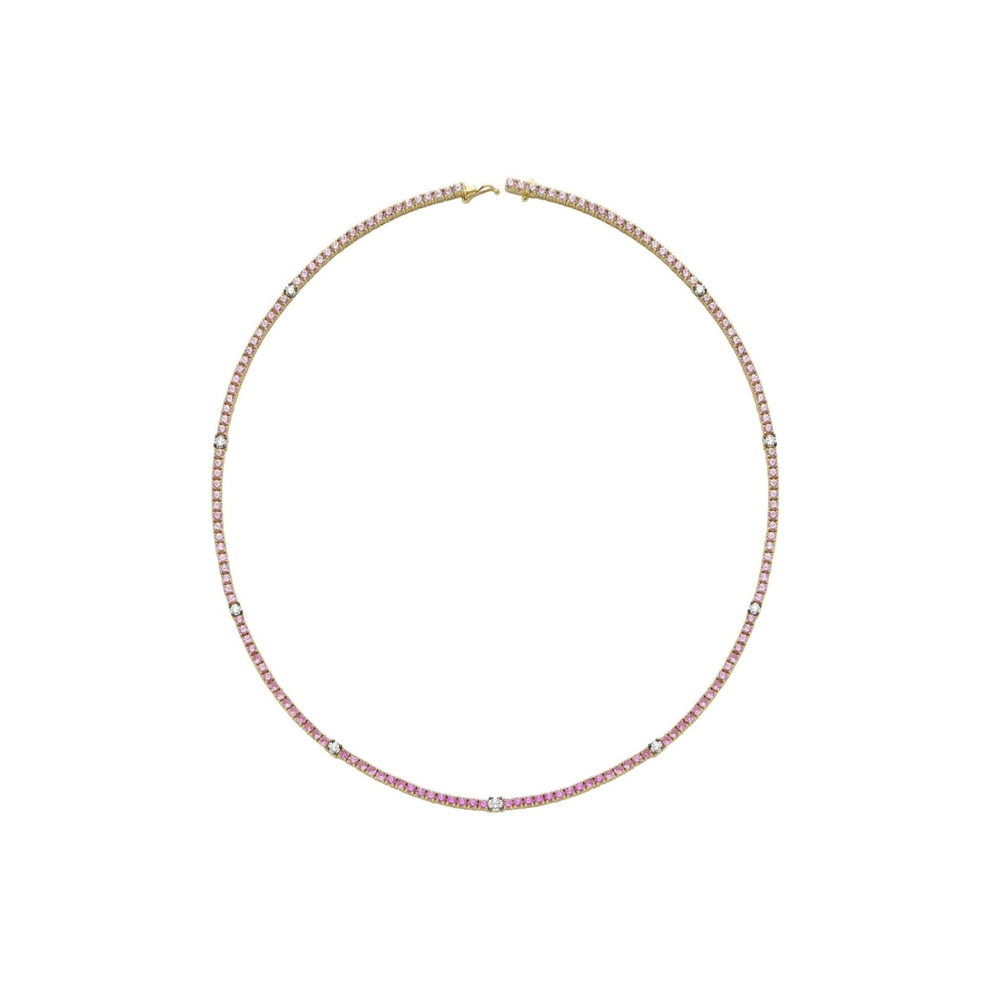 Pink Sapphire Tennis Necklace with Diamonds