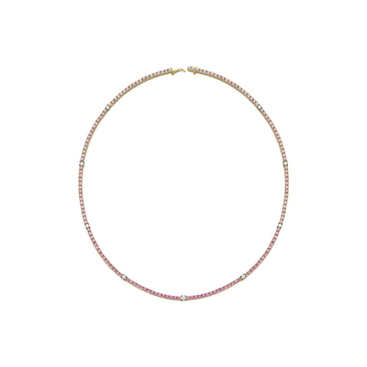 Pink Sapphire Tennis Necklace with Diamonds