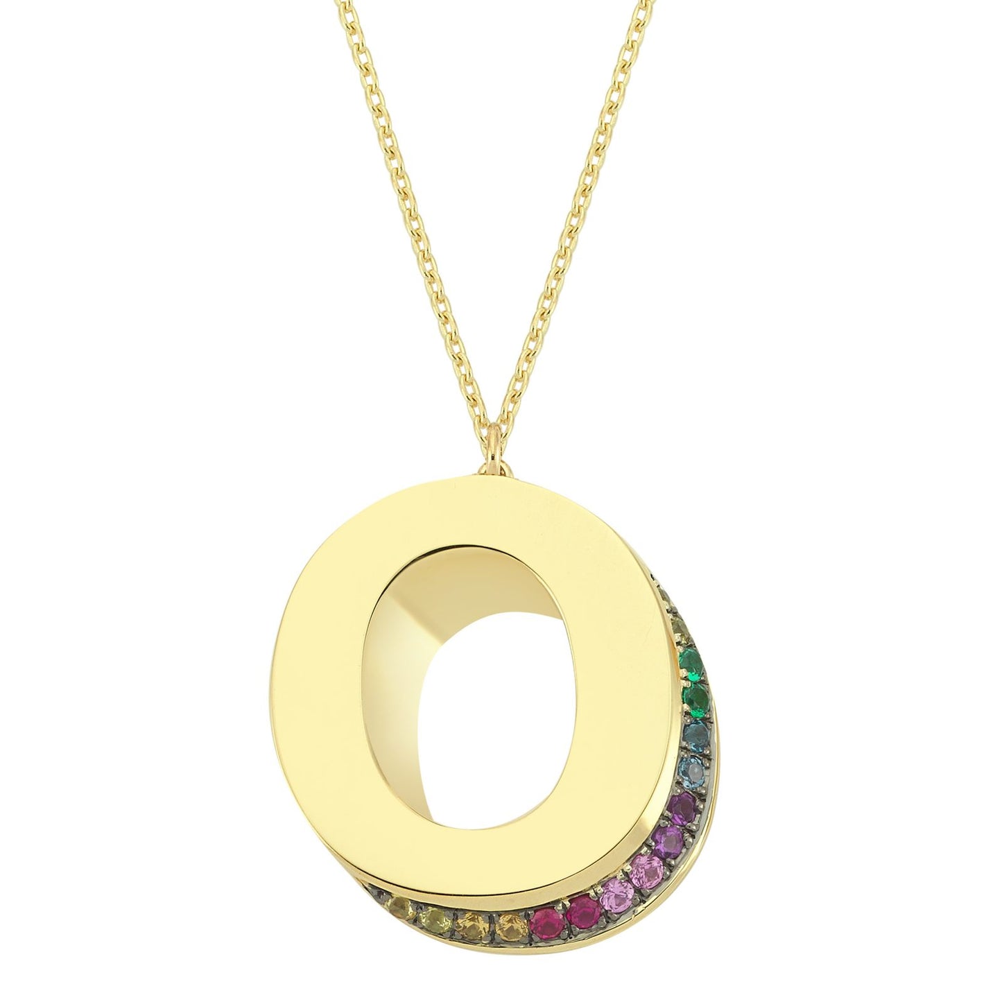 3D O Letter Necklace with Rainbow Sapphires