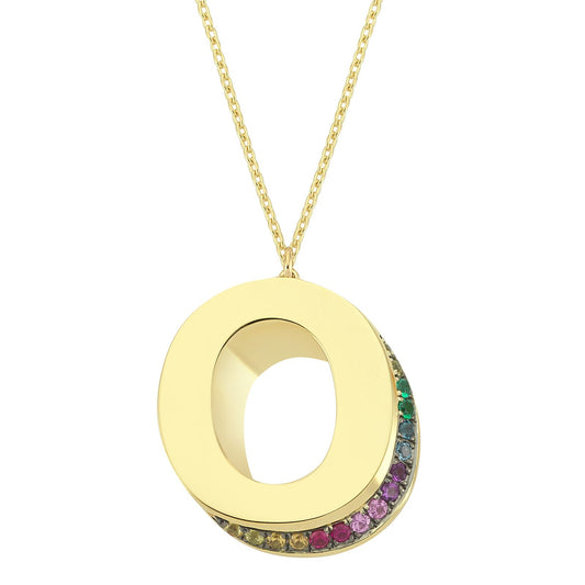 3D O Letter Necklace with Rainbow Sapphires