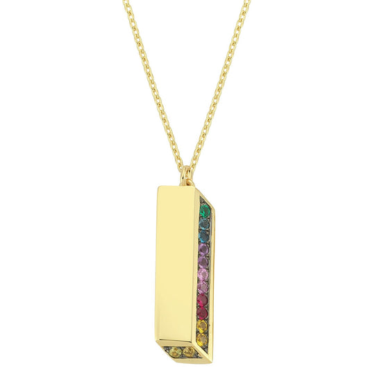3D I Letter Necklace with Rainbow Sapphires