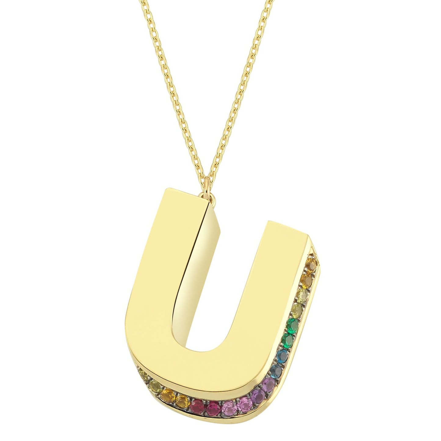 3D U Letter Necklace with Rainbow Sapphires