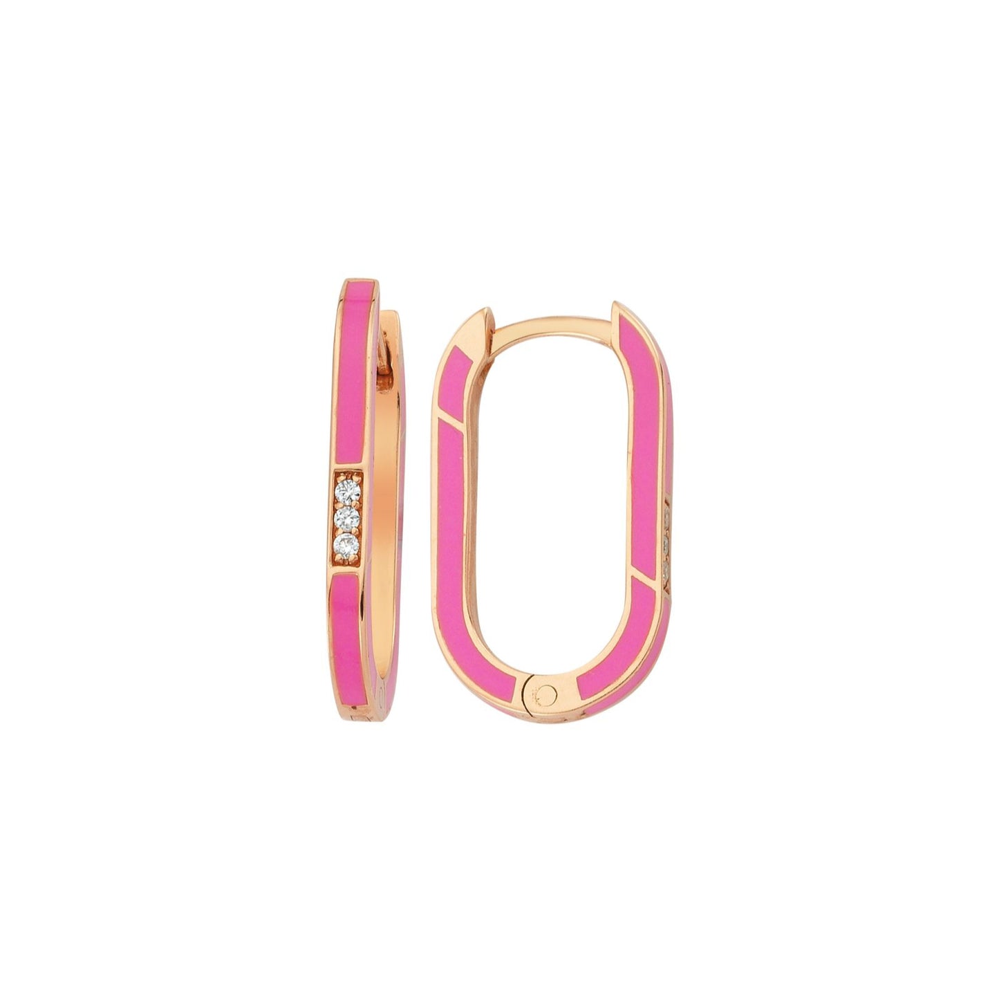 Pink Enamel BonBon Earring with Diamonds (Single)