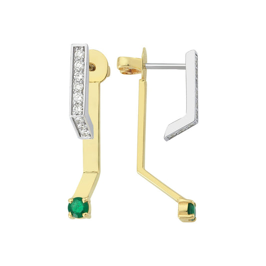 Geometric Earring with Diamonds and Solitaire Emerald (Price for Single)