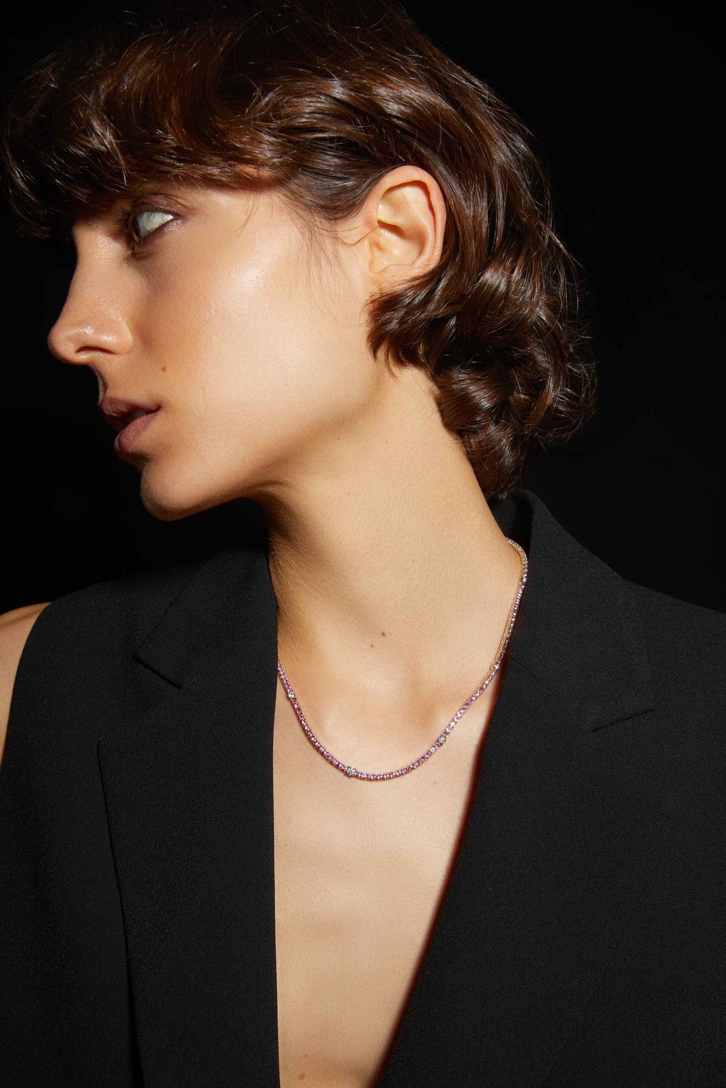 Pink Sapphire Tennis Necklace with Diamonds