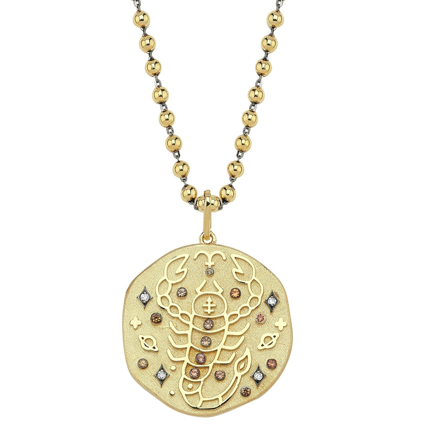 Scorpio Illustration Zodiac Necklace with Topaz Birthstone, Diamonds & Ball Chain