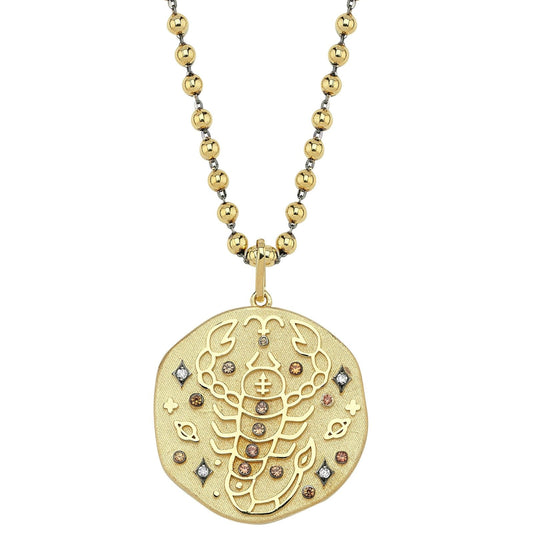 Scorpio Illustration Zodiac Necklace with Topaz Birthstone, Diamonds & Ball Chain