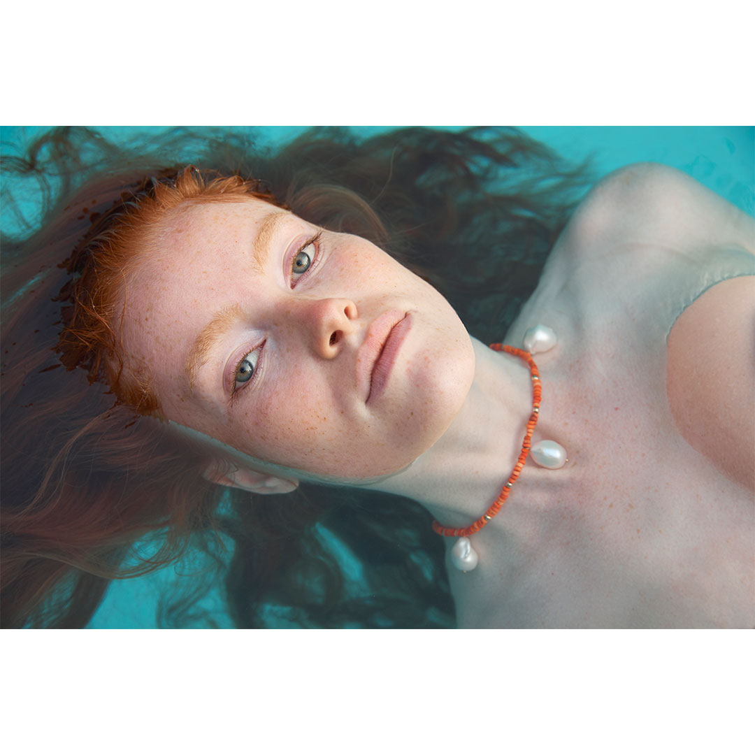 Orange Beaded Necklace with Baroque Pearls