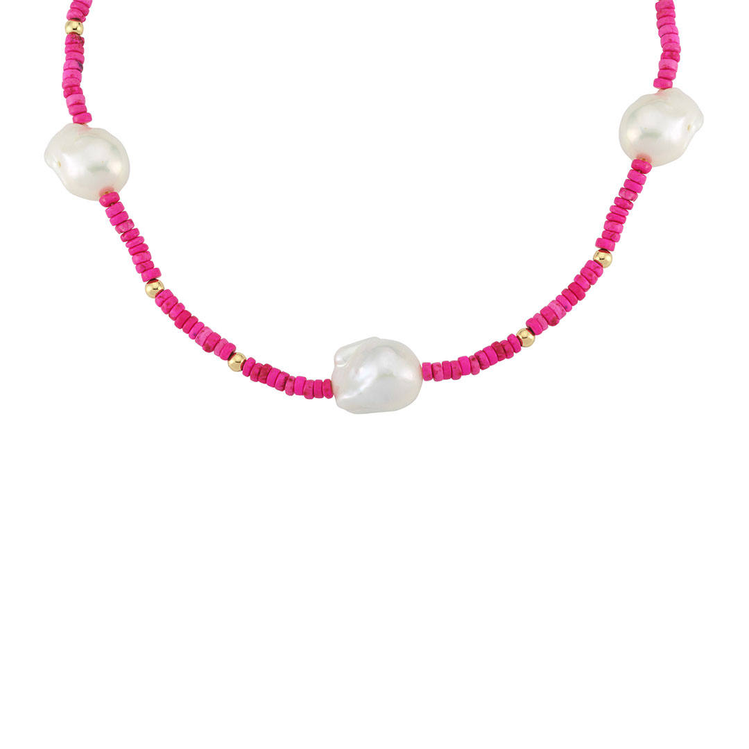 Pink Beaded Necklace with Baroque Pearls