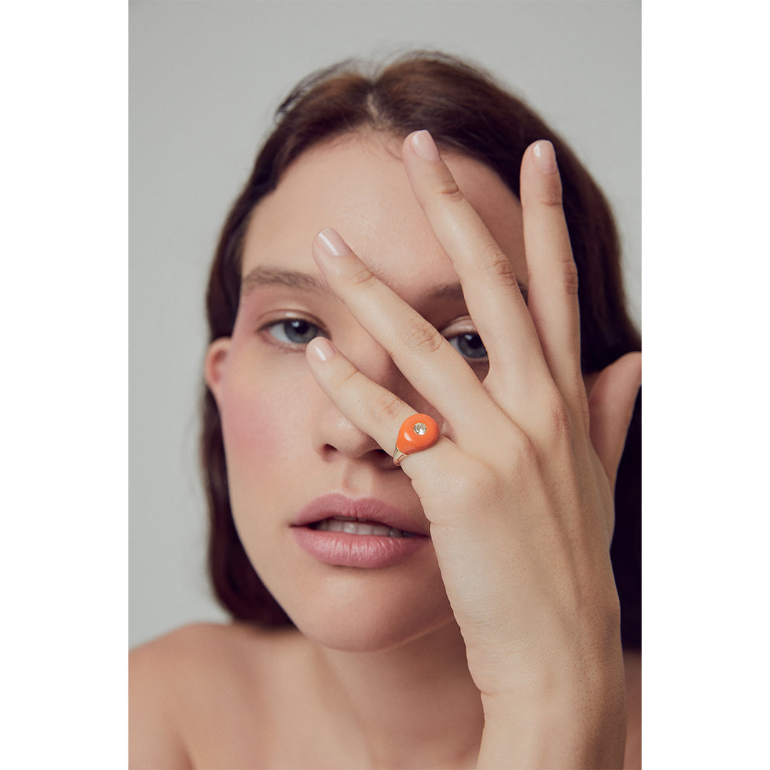 Beige Enamel BonBon Ring With Quartz Stone