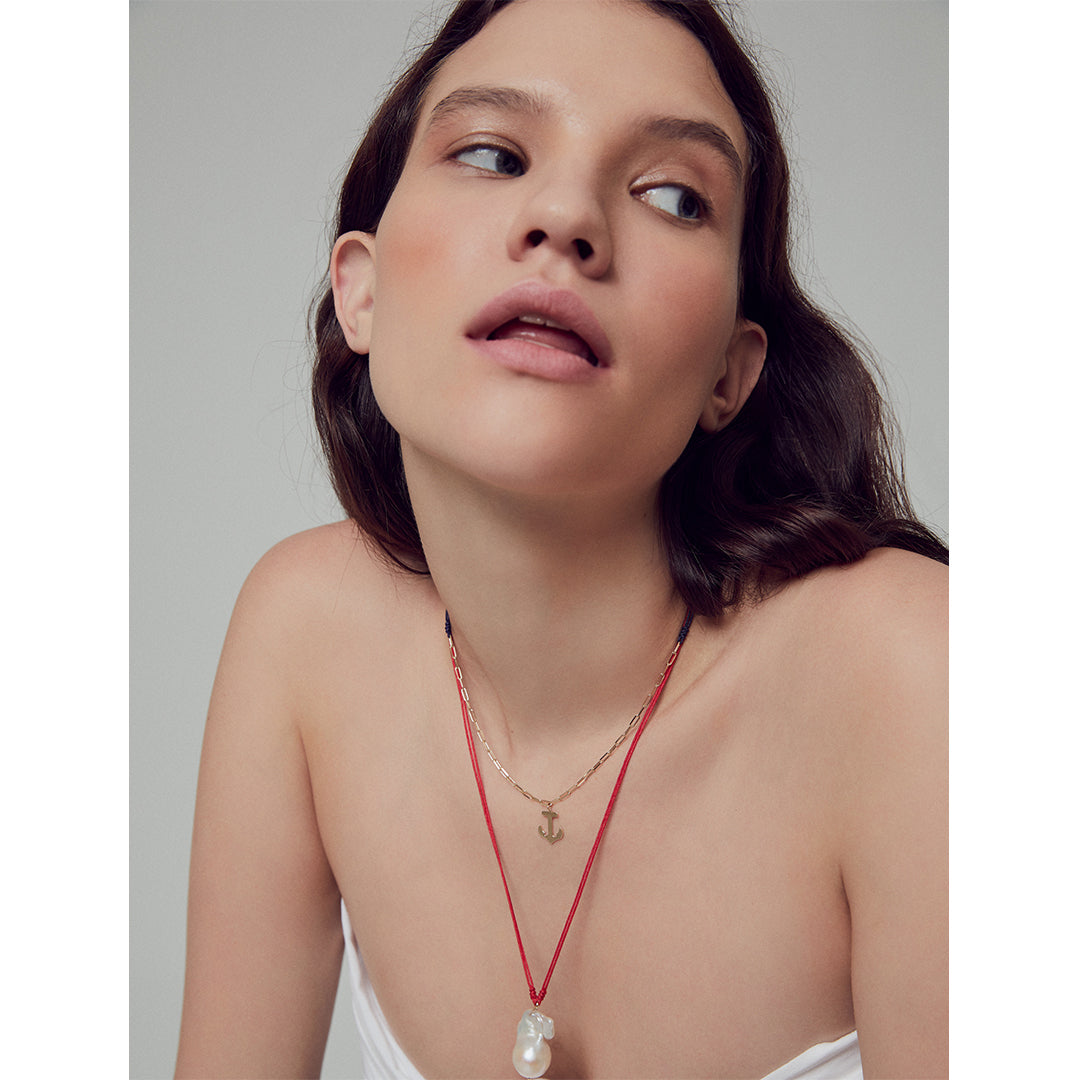 Colored String Necklace with Large Size Baroque Pearl