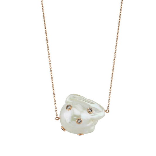 Big Baroque Pearl Necklace with Champagne Diamonds
