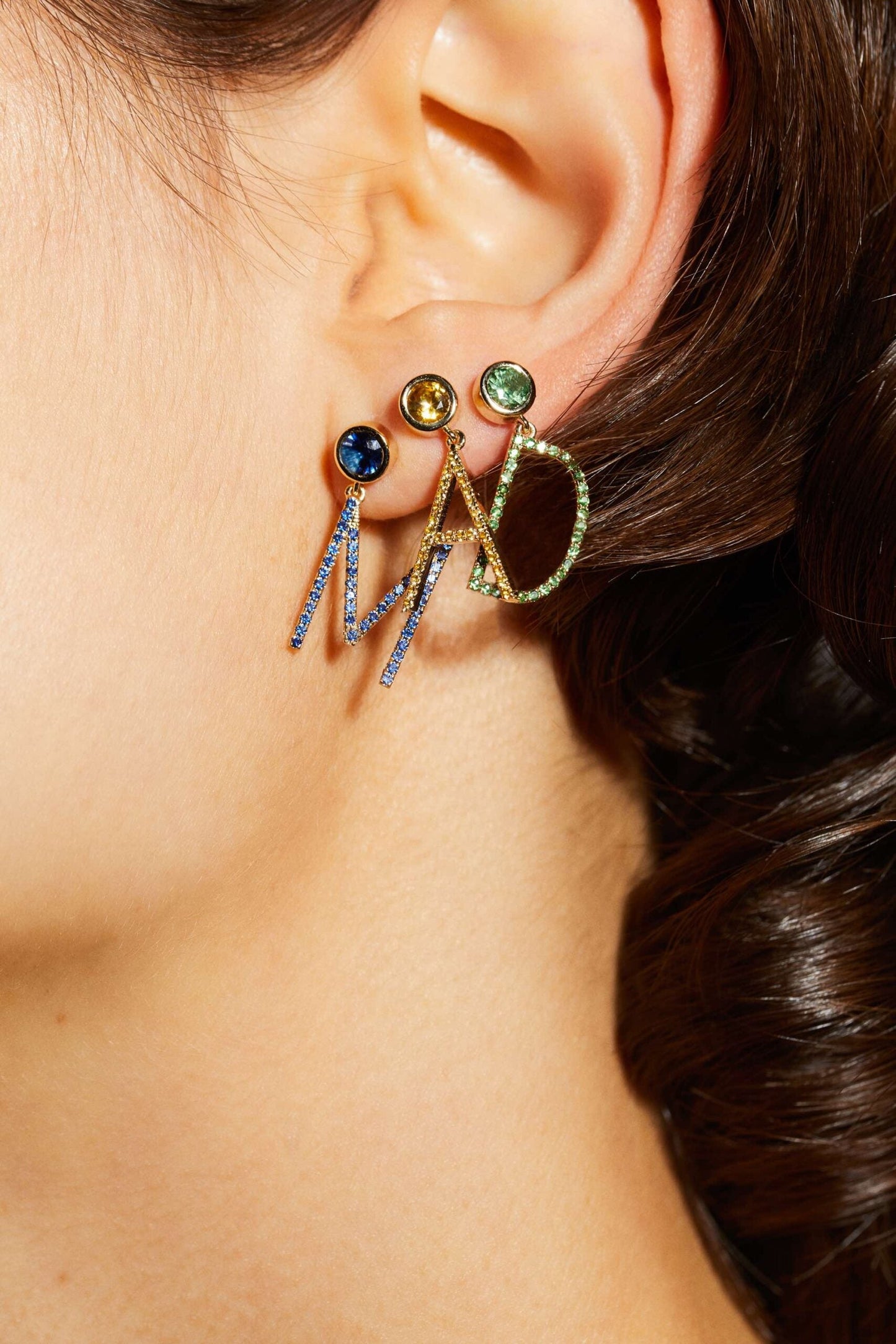 Small Size Citrine Pave Letter Earring (Single)