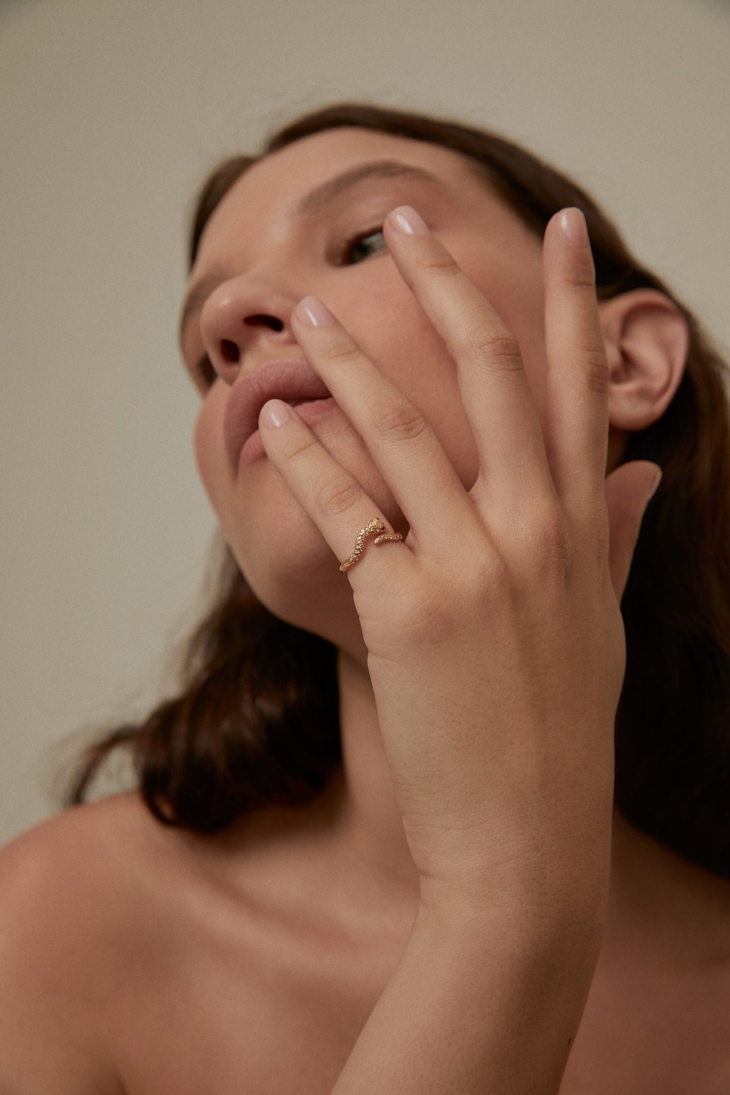 Diamond Mini Snake Ring With Ruby Eyes