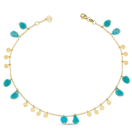 Turquoise Anklet with Gold Disks