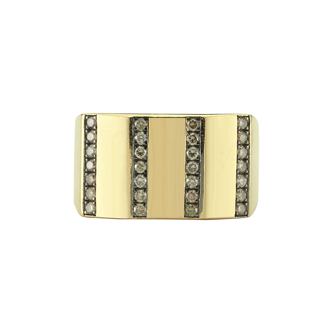 Geometric Ring Large with Champagne Diamonds