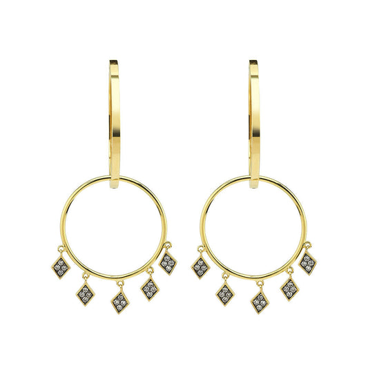 Gold Hoop with Adjustable Geometric Champagne Diamond Flakes Hoop