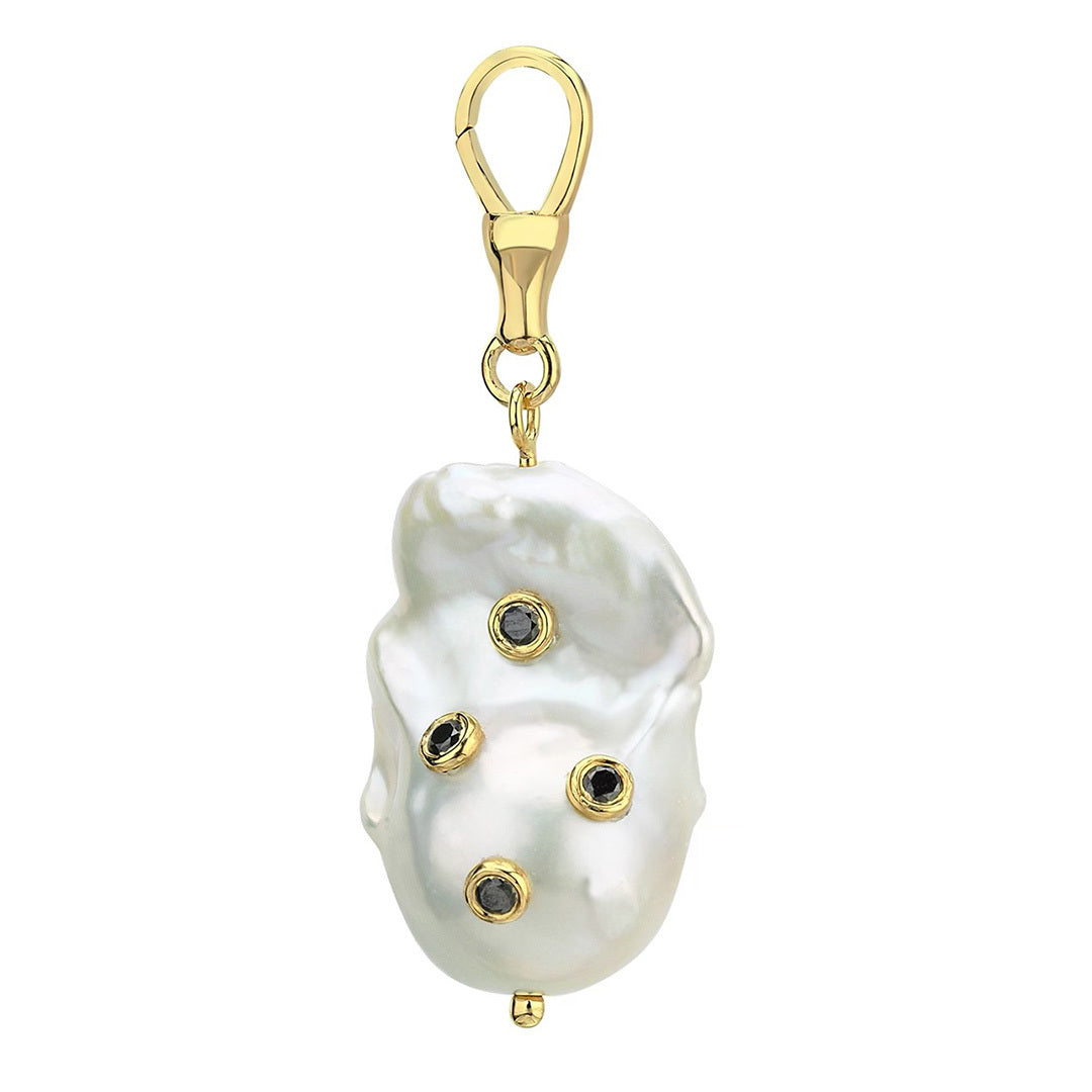 Large Baroque Pearl Hook Pendant with Black Diamonds