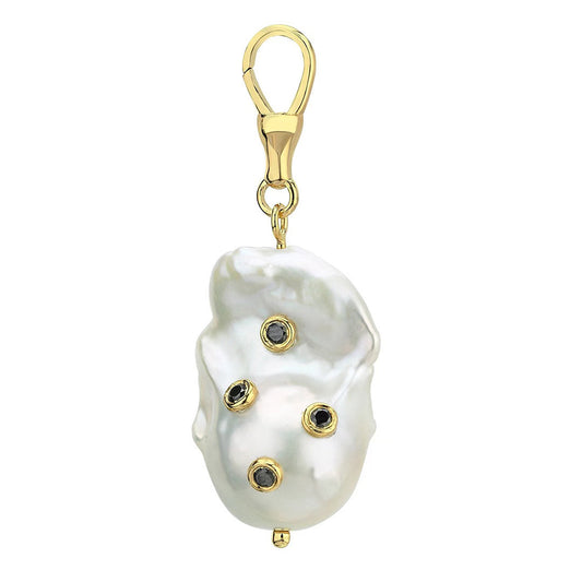 Large Baroque Pearl Hook Pendant with Black Diamonds