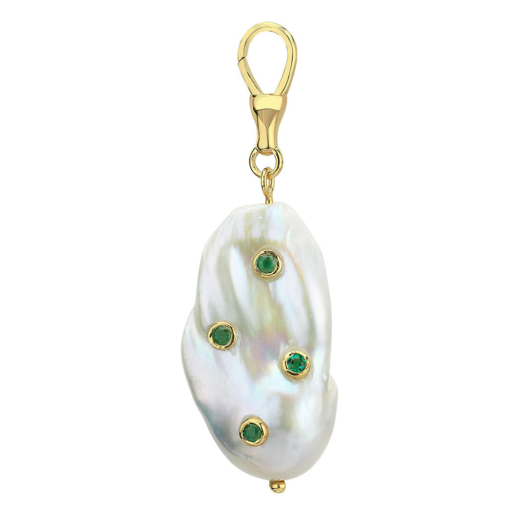 Large Baroque Pearl Hook Pentant with Tsavorites