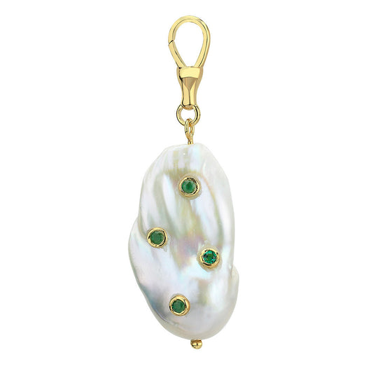 Large Baroque Pearl Hook Pentant with Tsavorites