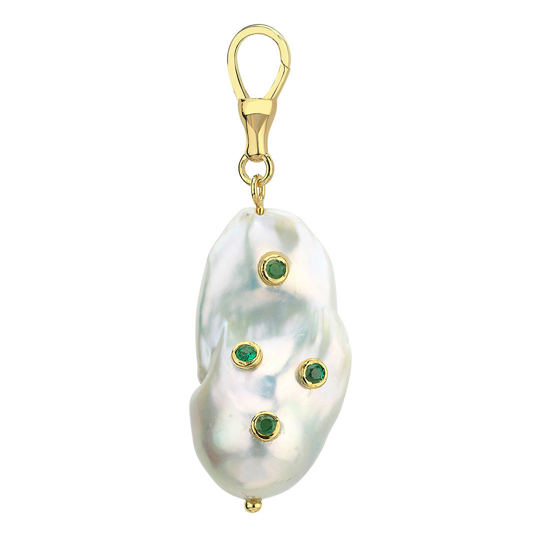 Large Baroque Pearl Hook Pentant with Tsavorites