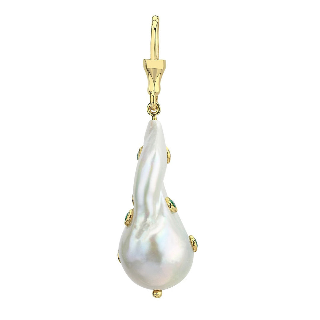 Large Baroque Pearl Hook Pentant with Tsavorites