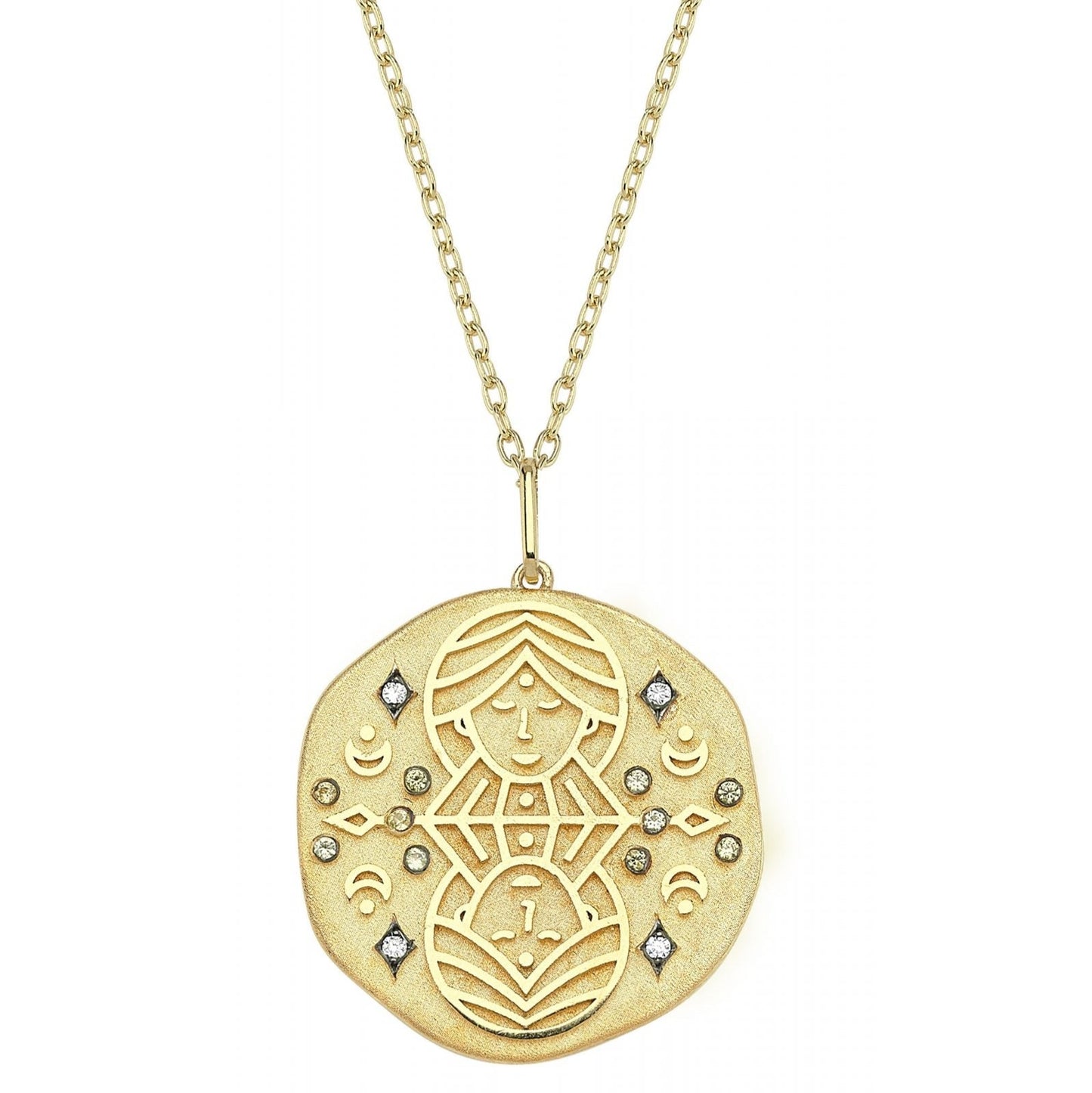 Gemini Illustration Zodiac Necklace with Citrine Birthstone, Diamonds & Standart Chain