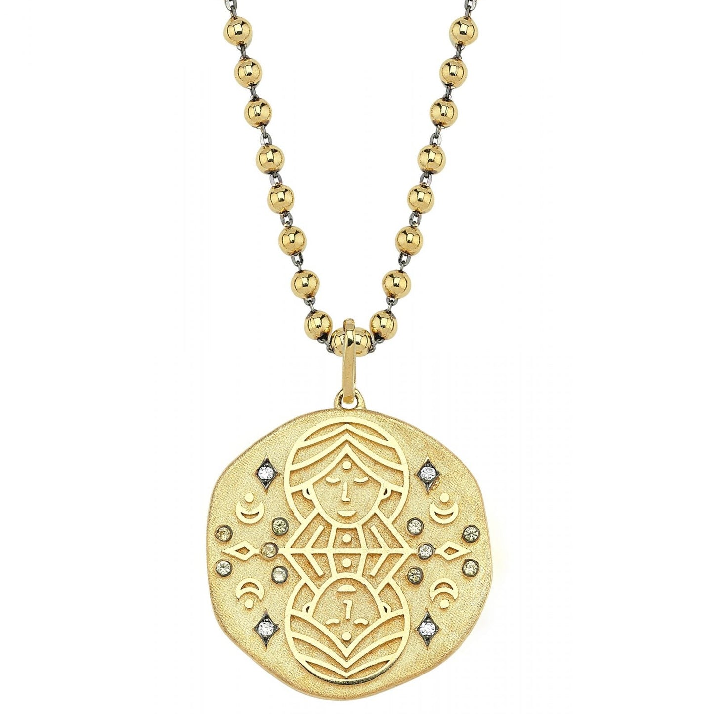 Gemini Illustration Zodiac Necklace with Citrine Birthstone, Diamonds & Ball Chain