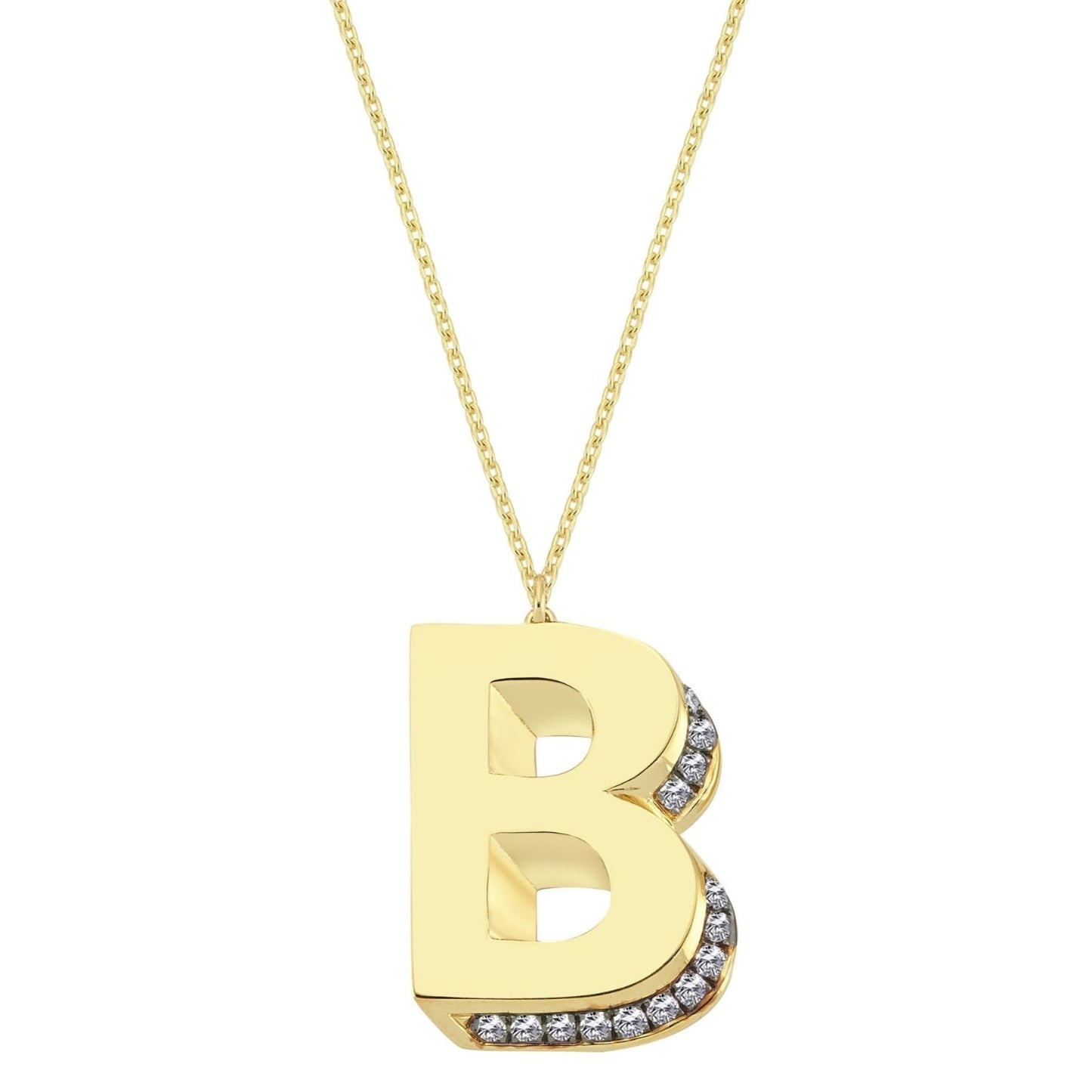 3D Letter B Necklace With Diamonds