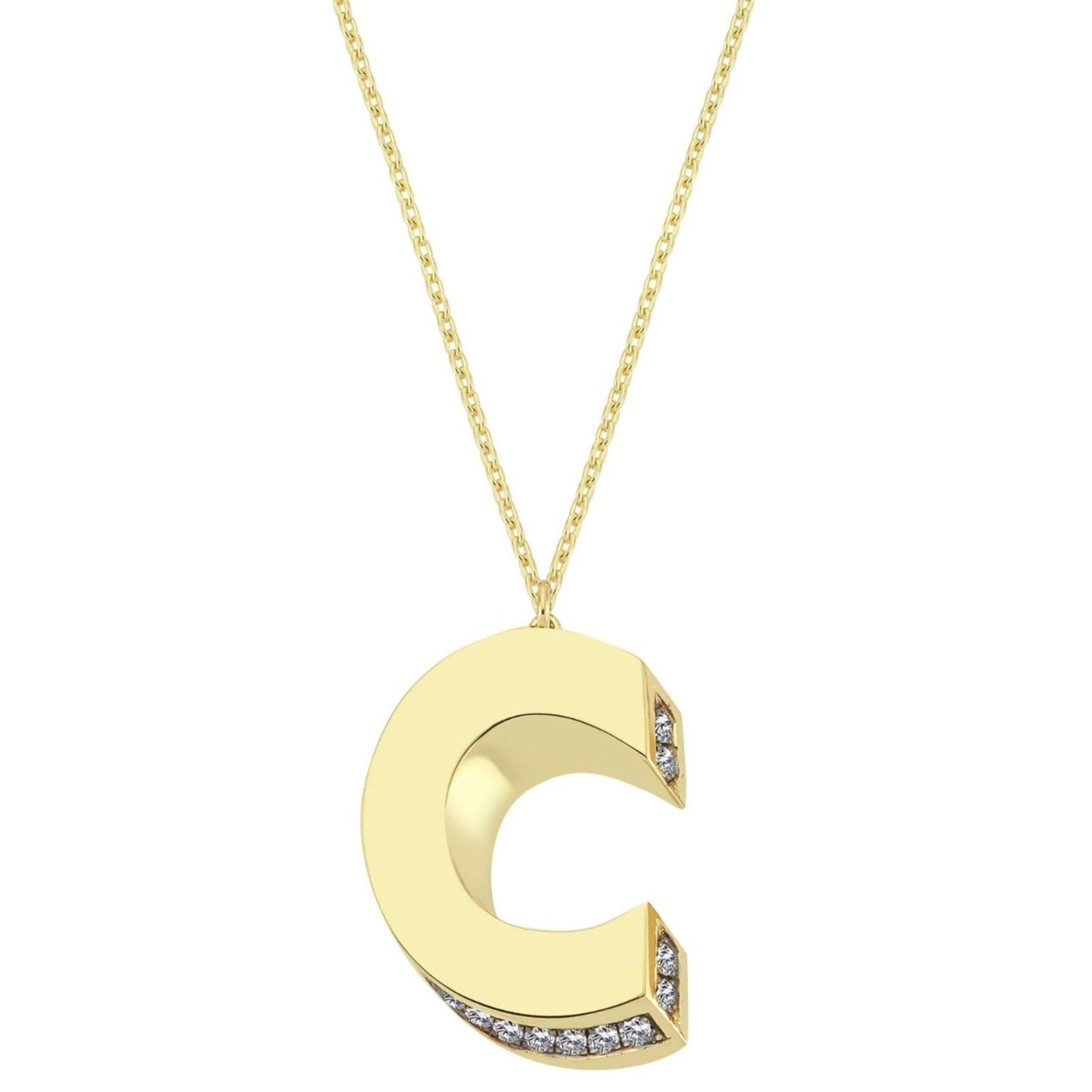3D Letter C Necklace With Diamonds