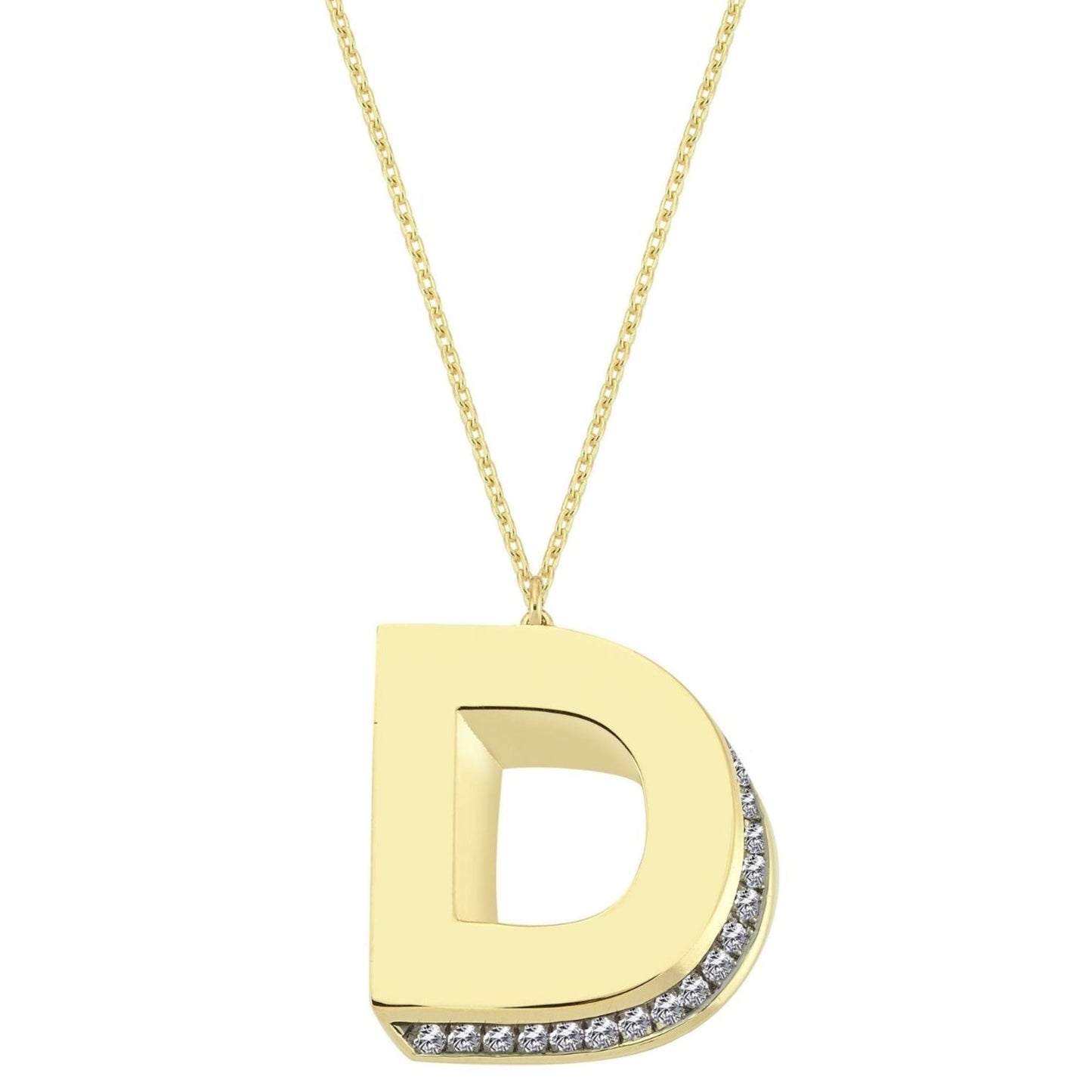 3D Letter D Necklace With Diamonds