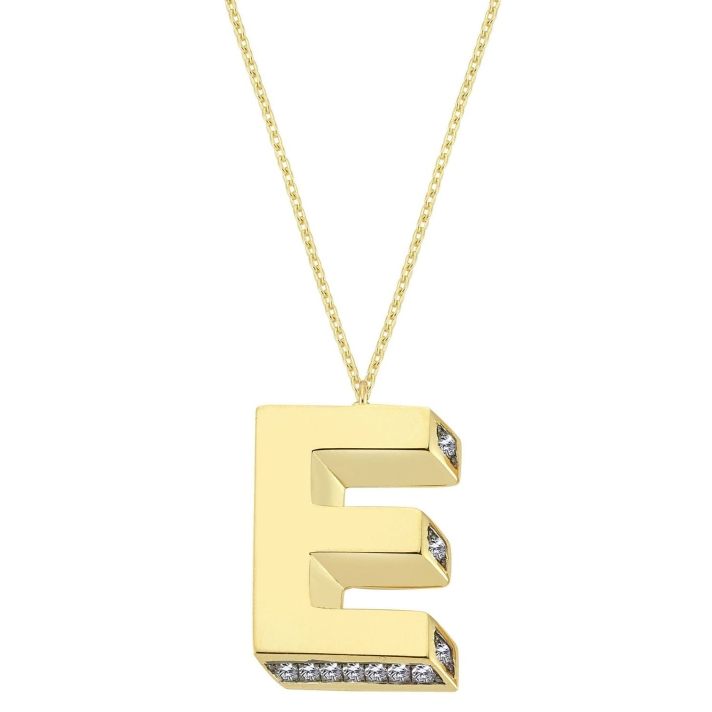3D Letter E Necklace With Diamonds